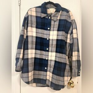 Oversized H&M Navy and Cream Plaid Flannel Shirt